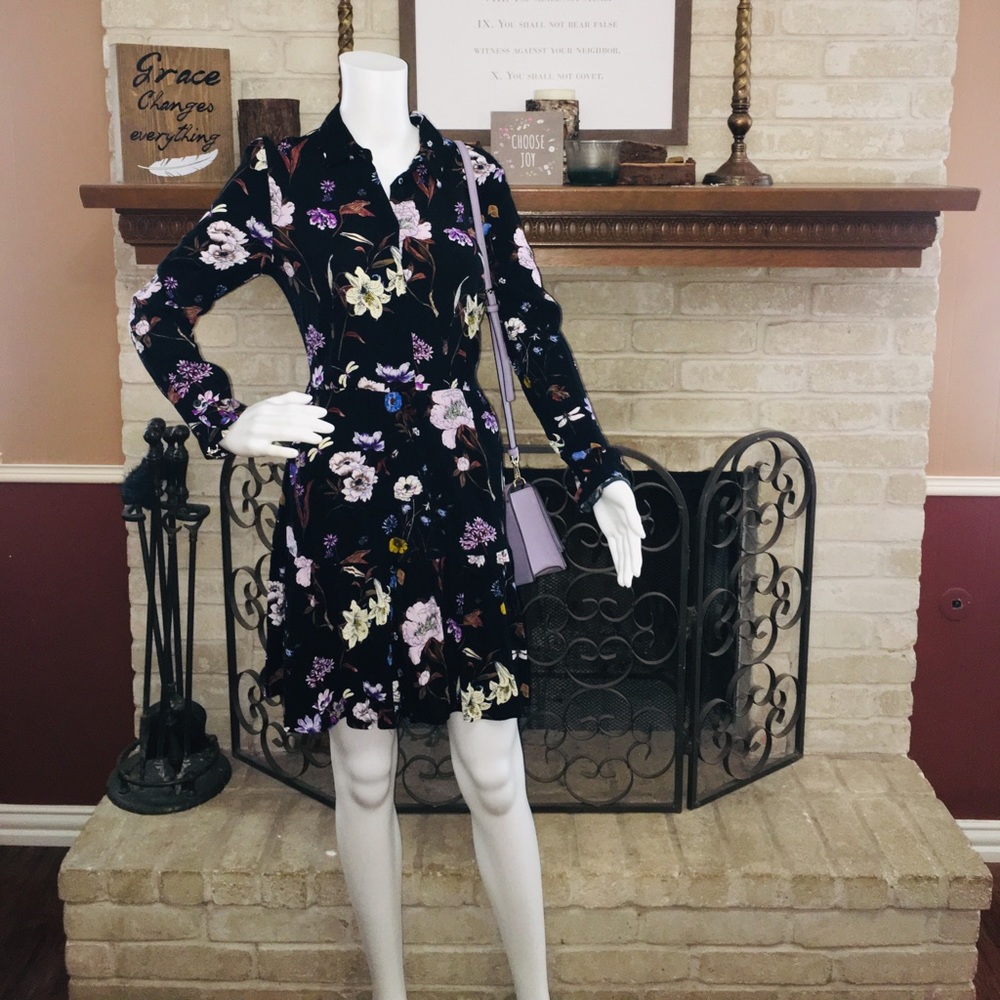 H&M black floral mid dress.